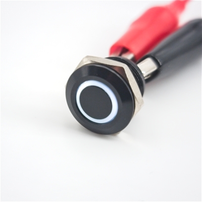 12mm Anti Vandal Short Profile Momentary White Ring Switch (Black)