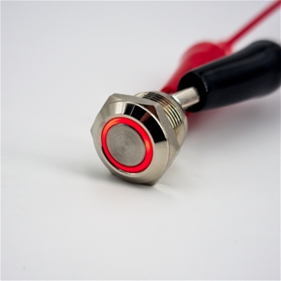 12mm Anti Vandal Short Profile Momentary Red Ring Switch (Nickel)