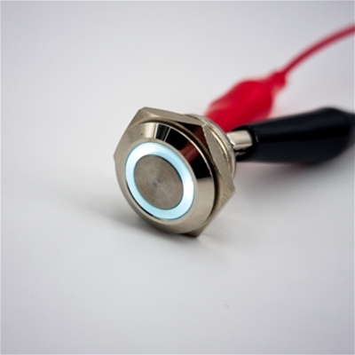 16mm Anti Vandal Short Profile Momentary White Ring Switch (Nickel)