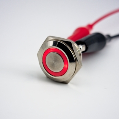 16mm Anti Vandal Short Profile Momentary Red Ring Switch (Nickel)