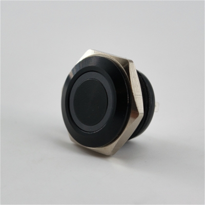 16mm Anti Vandal Short Profile Momentary White Ring Switch (Black)